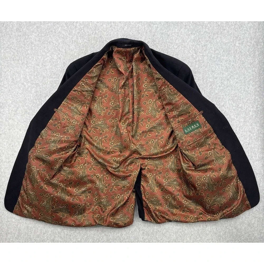 Lauren Ralph Lauren 40R Silk Wool Cashmere Black Sport Coat Blazer Paisley